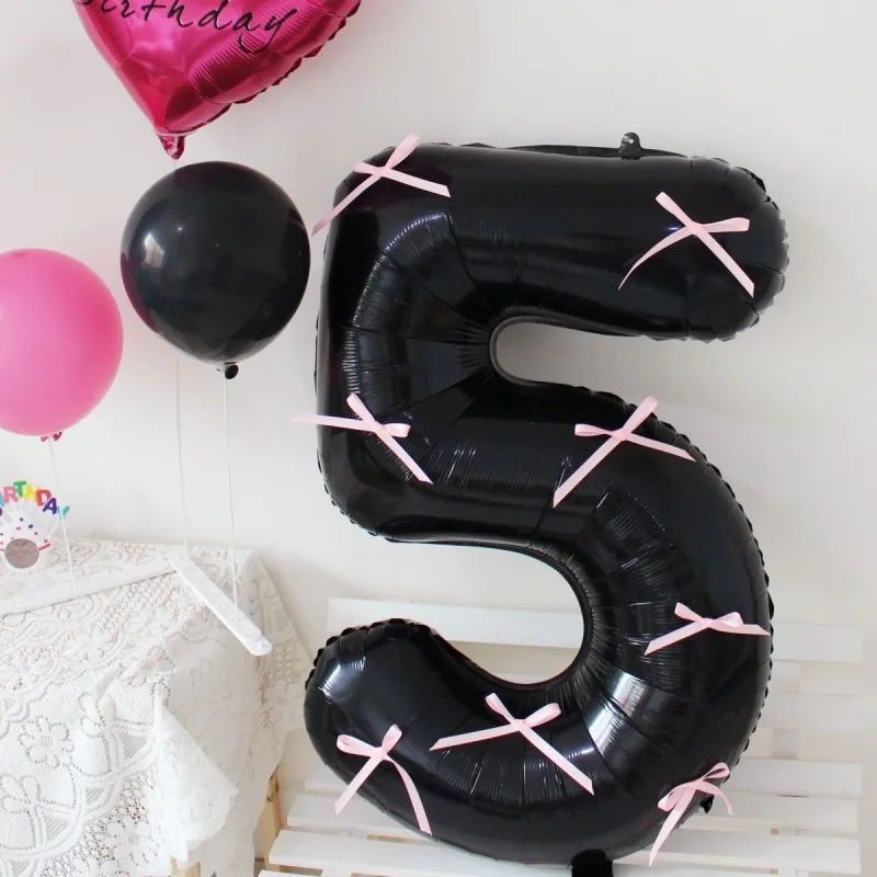 40 inch Large Black Birthday Number Balloon Pink Bowtie Girl's Birthday Party Decoration Arrangement Take Pictures