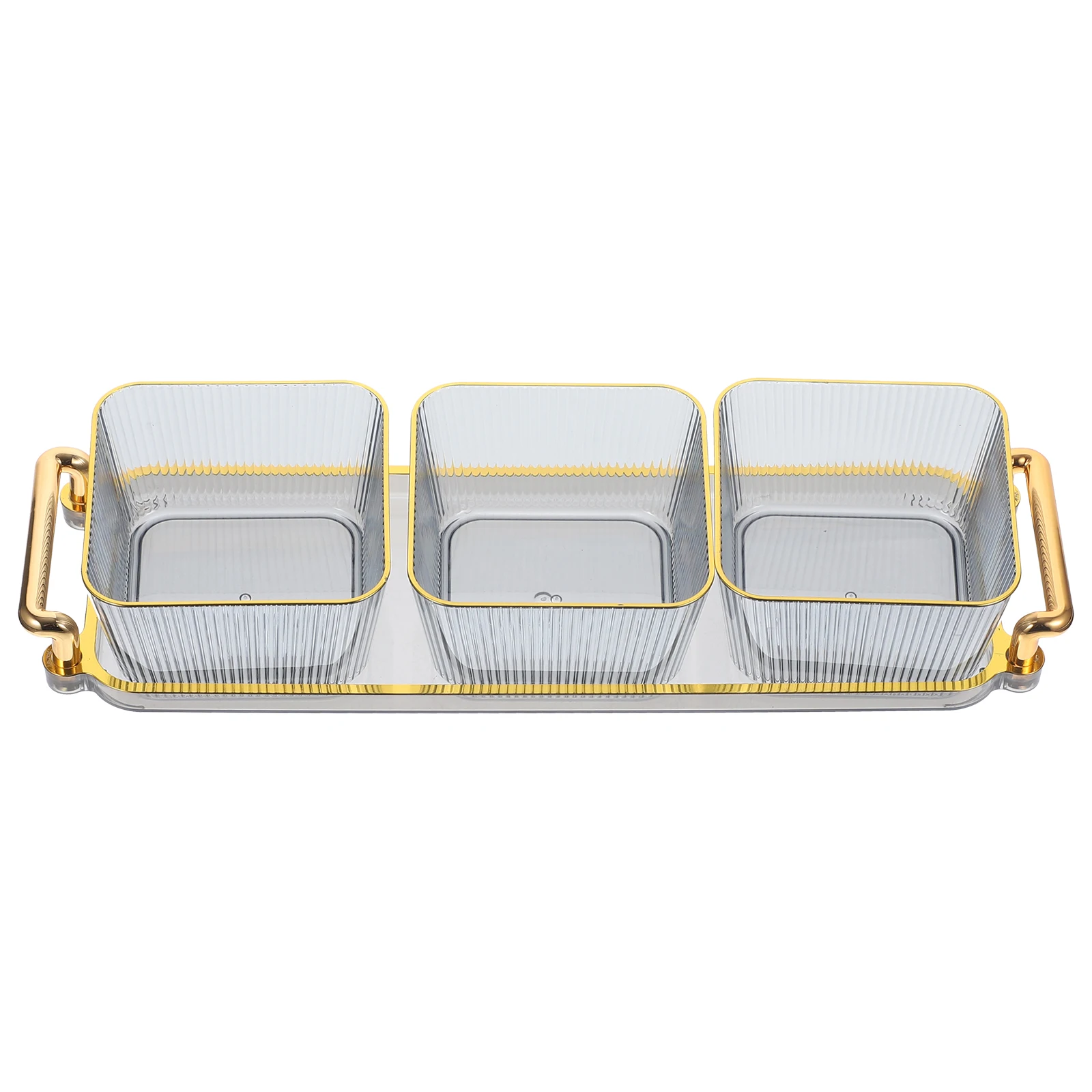 

3 Compartments Snack Tray Smoke Gray Large Capacity PP Material Easy Cleaning Fruit Nut Storage Bowl Kitchen Counter