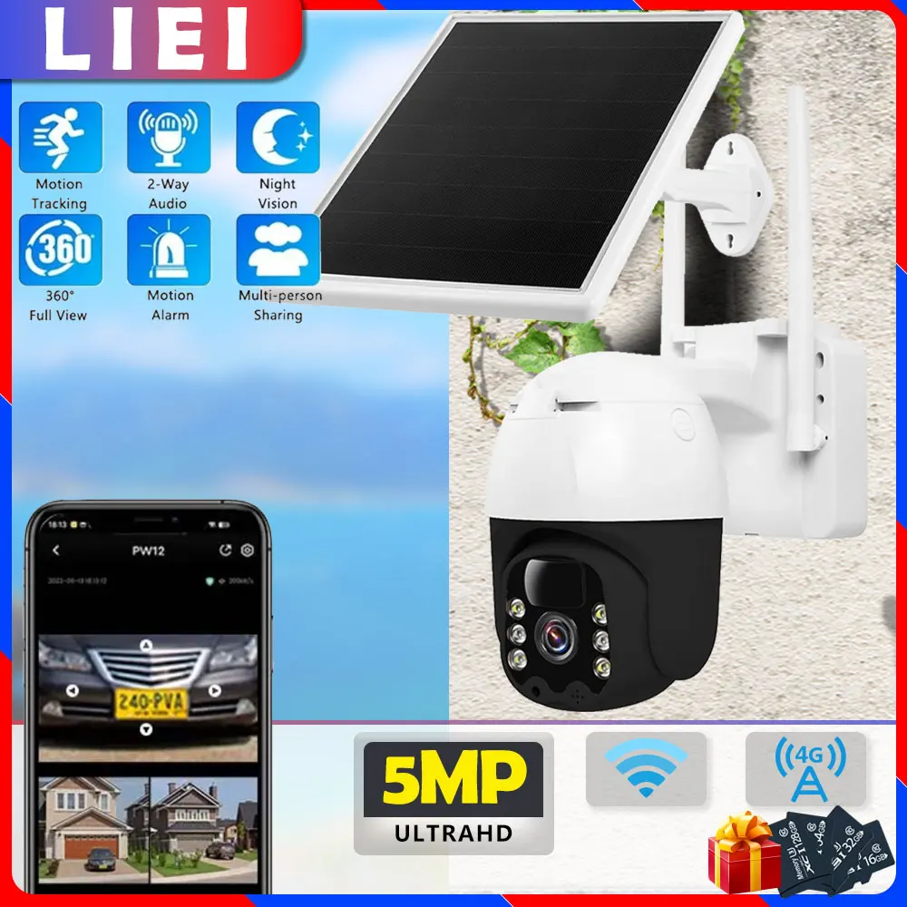 

LIEI PTZ IP Solar Camera 5MP UHD 4G/WIFI Auto Tracking Dual Lens camara Security Protection Monitor Smart Home CCTV Surveillance