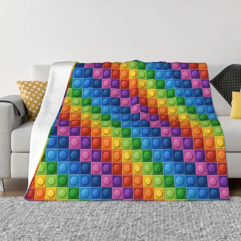 Puzzle Geometric Blankets Flannel Decoration Multicolor Rainbow Breathable Ultra-Soft Throw Blankets for Bedding Car Bedspreads