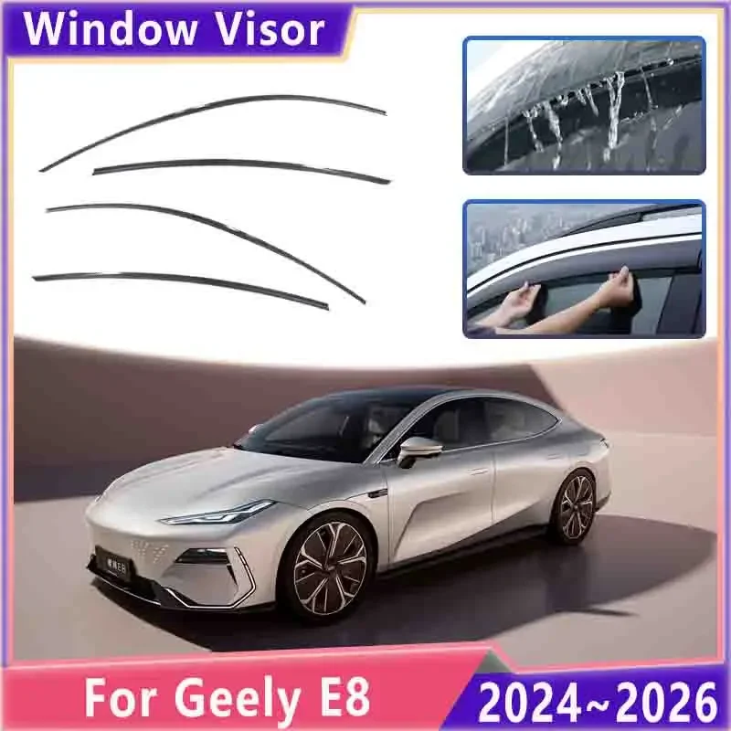 4pcs Car Side Window Visor Shield For Geely E8 Galaxy E8 2024 2025 2026 Waterproof Rain Deflector Awnings Cover Auto Accessories