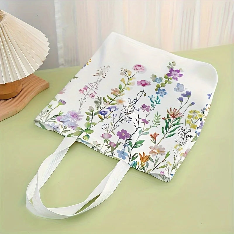 Einkaufstasche mit Blumenmuster, wiederverwendbarer modischer Rucksack, multifunktionale Handtasche, bedruckte Einkaufstasche aus Segeltuch – Detail 4