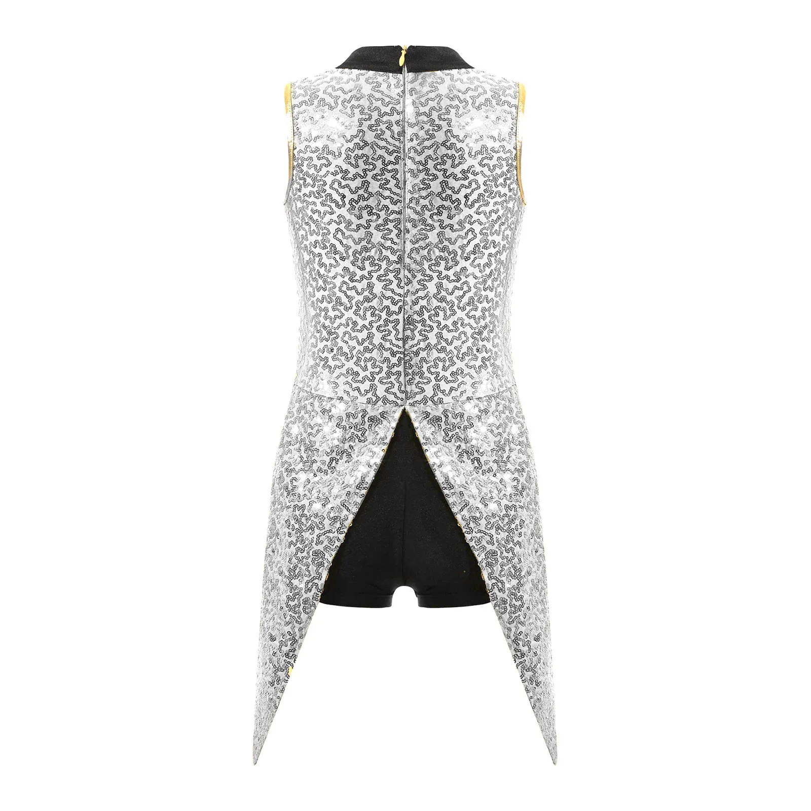 Kids Girls Gymnastics Bodysuits Teens Sleeveless Shiny Sequins Short Jumpsuit Childs Circus Magician Cosplay Performance Costume