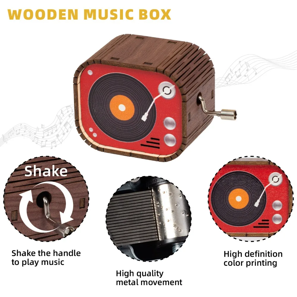 Happy Birthday To You Hand Cranked Wooden Music Box Retro Ornaments Wooden Vintage Music Box Musical Small