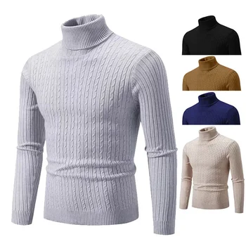 2026 New Men's High Neck Sweater Solid Color Pullover Knitted Warm Casual Turtleneck Sweatwear Woolen Mens Winter Outdoor Tops