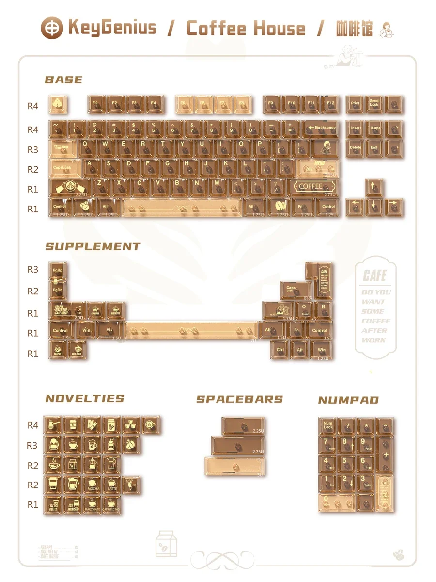 Cafe Fog Transparente Tastenkappen Cherry PC Wooting Brown Translucent Yellow Keycaps Alice Layout 2,25/2,75U Tastenkappen