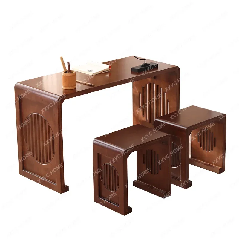 Solid wood calligraphy table Sinology tea art Go guqin training class student painting and calligraphy table & chair combination