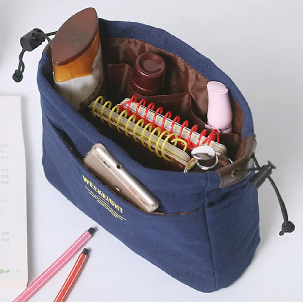 Tas Penyimpanan Serbaguna Kanvas Multi-Kantong Wadah Perlengkapan Mandi Tas Tangan Sisipan Kantong Penyimpanan Multifungsi Kantong Makeup