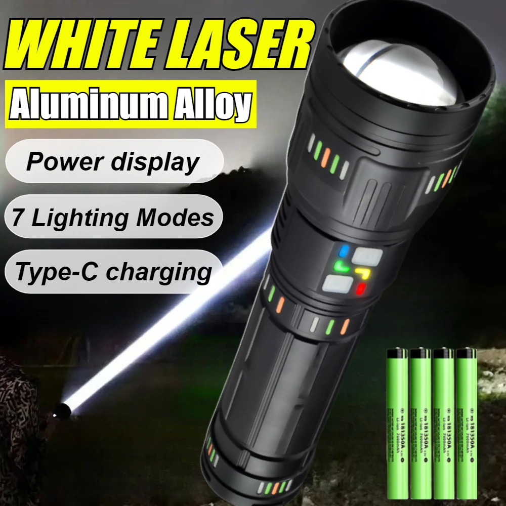 

Super Bright LED White Laser Flashlight with Power Bank Waterproof Portable Rechargeable Camping Fishing Emergency Zoom Lantern
