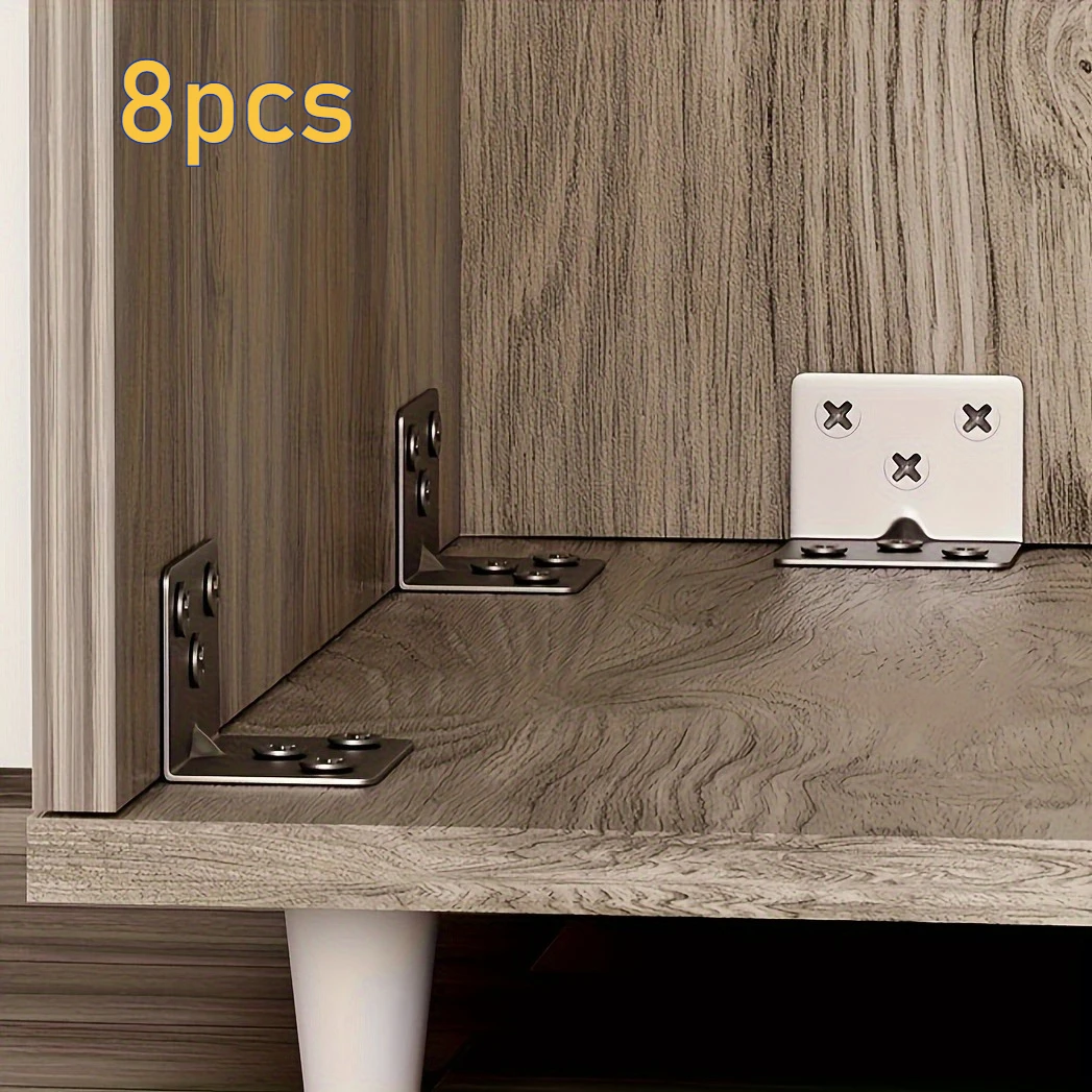 8pcs L-shaped metal brackets, 90-degree angle fixing plates, furniture connectors