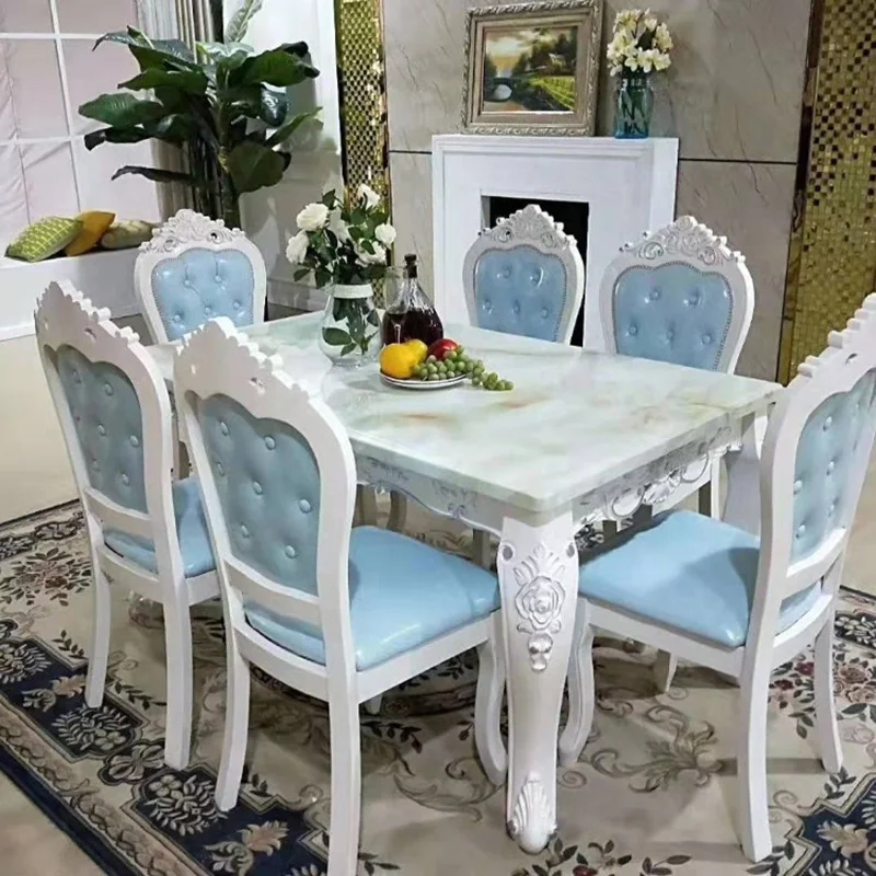 Antique Style Italian Dining Table, 100% Solid Wood Italy Style Luxury Dining Table Set natrual marble modern DS660