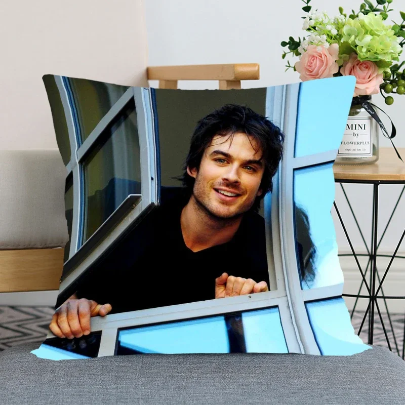 New Arrival Ian Somerhalder Pillow Cover Bedroom Home Office Decorative Pillowcase Square Zipper Pillow Cases Satin Soft No Fade