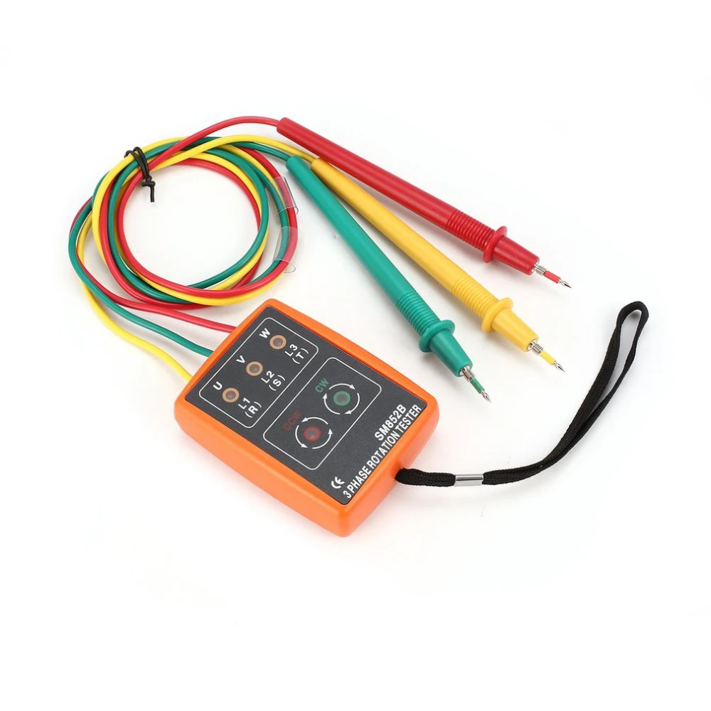 SM852B 3 Phase Rotation Tester Digital Phase Indicator Detector LED Buzzer Phase Sequence Meter Voltage Tester 60V~600V AC