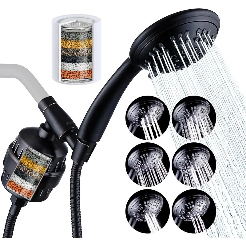 Filtered Handheld Shower Head, 6 Spray Settings Shower Set with Effective Filter of 2 Cartridges, Adjustable Metal Bracket