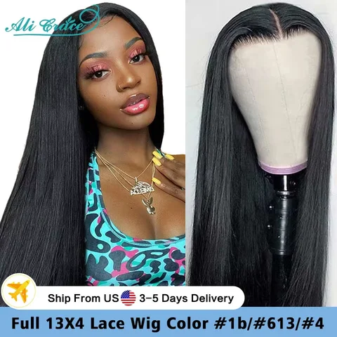 Ali Grace Lace Front Human Hair Wig #1B #4 #613 Straight Hair 30 32 Inch PrePlucked Hairline Full 13x4 Lace Front Wigs For Women
