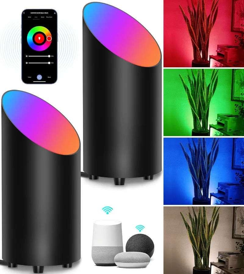 

2 Pack Smart Floor Can Light 5W RGBW Color Changing Uplighting Indoor Uplights 2700K-6500K Up Lights Indoor Floor Spotlig