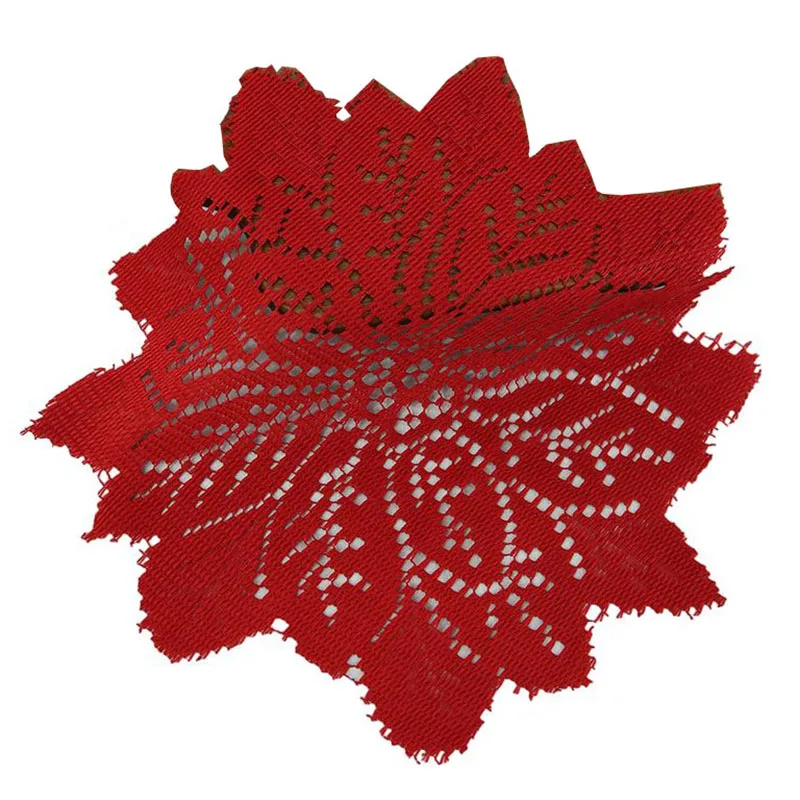 Christmas Placemat Red Round Diameter 30cm Coaster Knitted Lace Tricot Lace Christmas Home Decoration