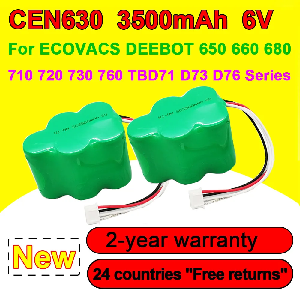 CEN630 CEN530 CEN680 Cleaner Battery For ECOVACS DEEBOT 650 660 680 710 720 730 760 D73 D76 TBD71 Series 6V 3500mAh 2PCS