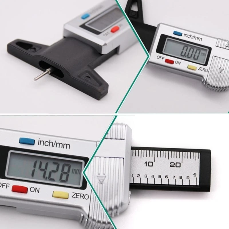 2025 Công cụ đo độ sâu rãnh lốp kỹ thuật số LCD mới với chuyển đổi Inch & MM cho xe máy