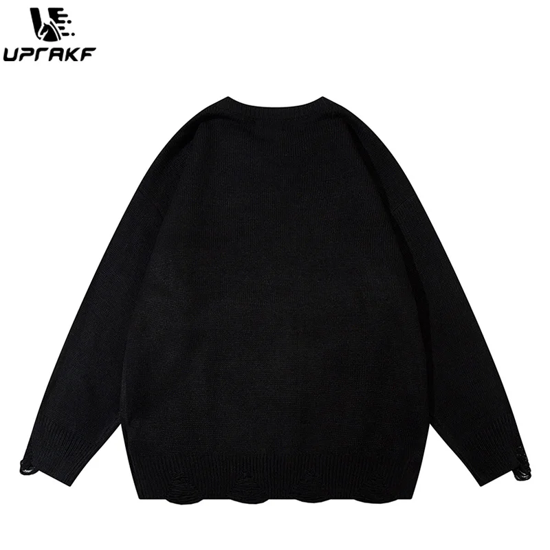 UPRAKF Letter Print Sweater Long Sleeves Round Neck Chic Pullovers Oversize Autumn Casual Warm