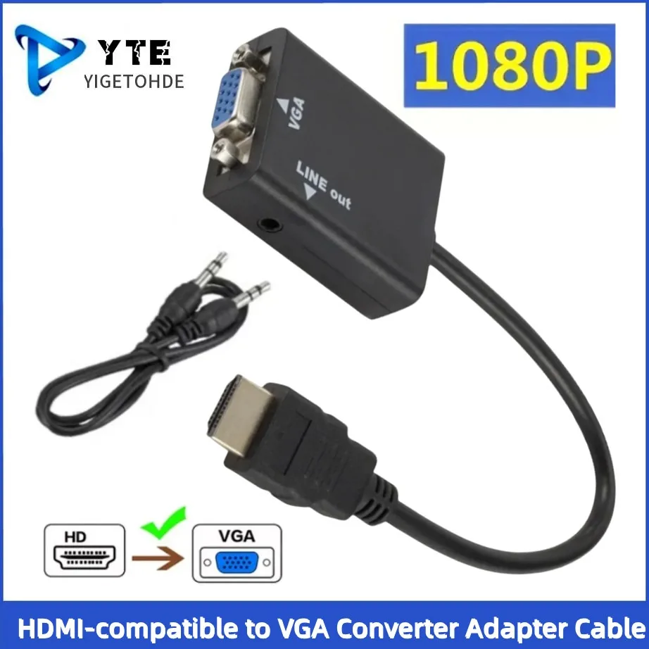 

HD 1080P HDMI-compatible to VGA Converter Cable HDMI Male to VGA Famale Converter 3.5 mm Jack Audio Adapter For PC Laptop HDTV