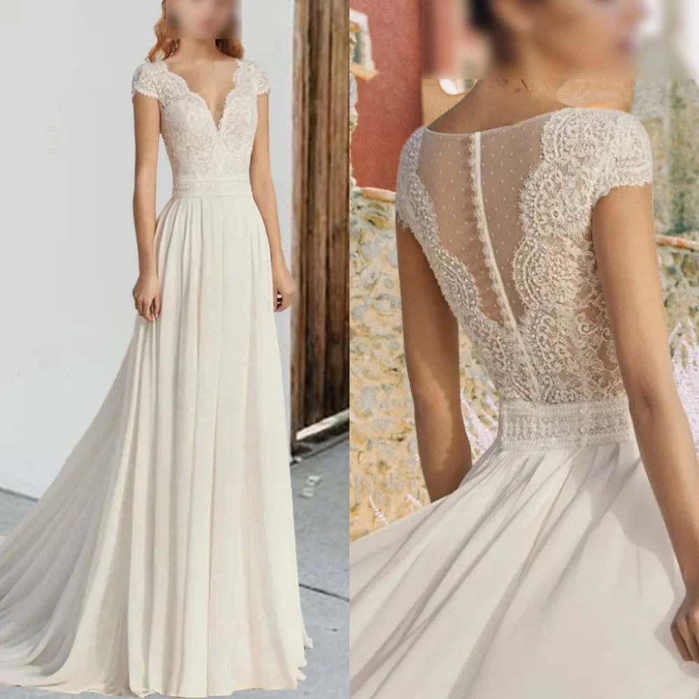 تخصيص الشيفون الأبيض جودة عالية حفل زفاف غمد رسمي رائعة يزين فستان الزفاف الكلاسيكية الخامس الرقبة أثواب الزفاف