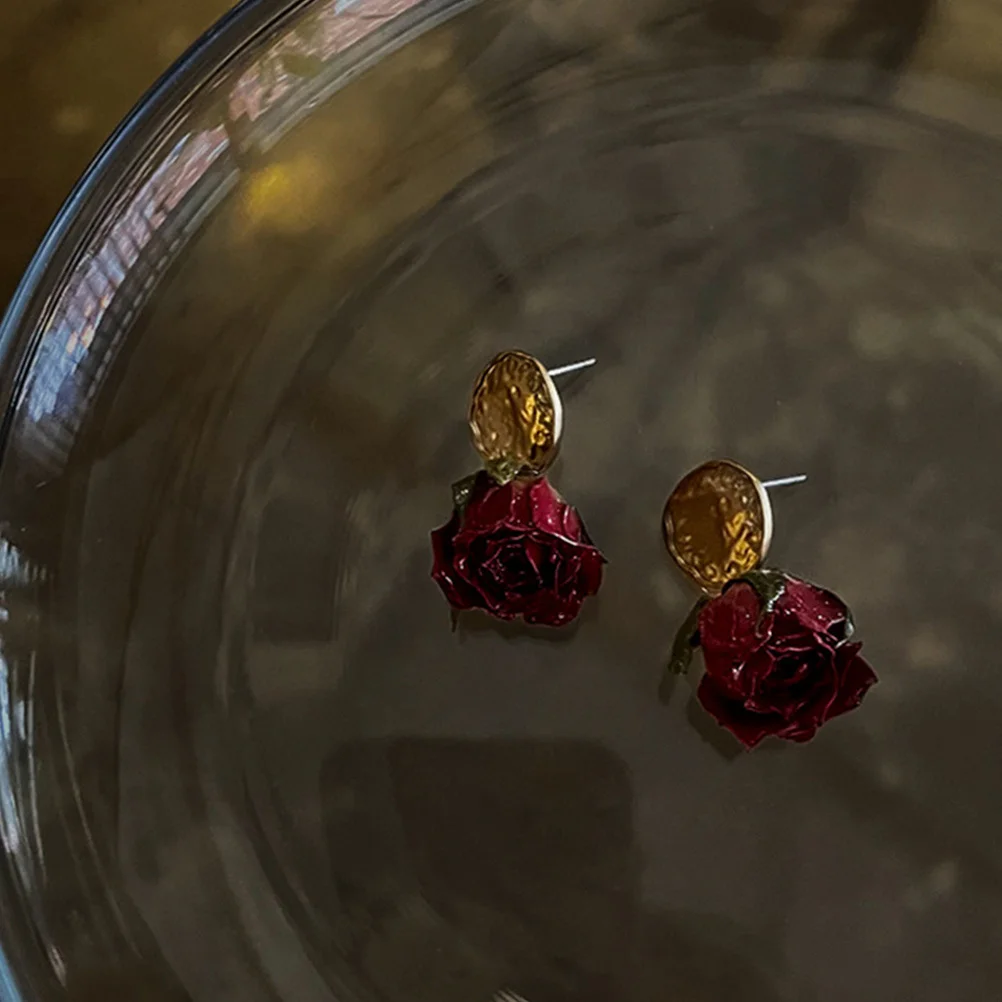 

Rose Earrings Stud Ringsfor Women Vintage Jewelry Unique Zinc Alloy Studs Dangle Woman
