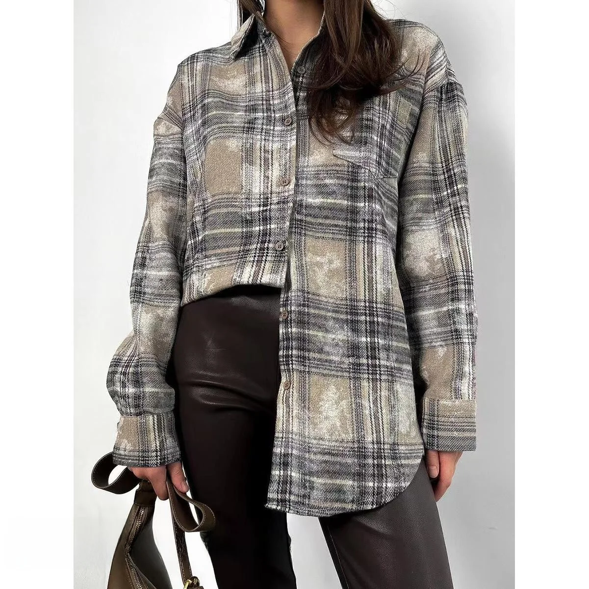 Faionable Cheered Long Sve irt feminino gola de comprimento médio com botões solto ajuste casual irt para jovens adultos