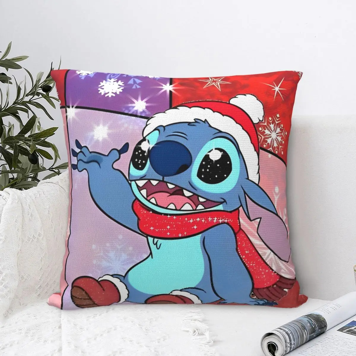 Stitch Red Christmas Throw Pillow Cover Polyester Decorative Pillow Merry Christmas Novelty Pillowcase