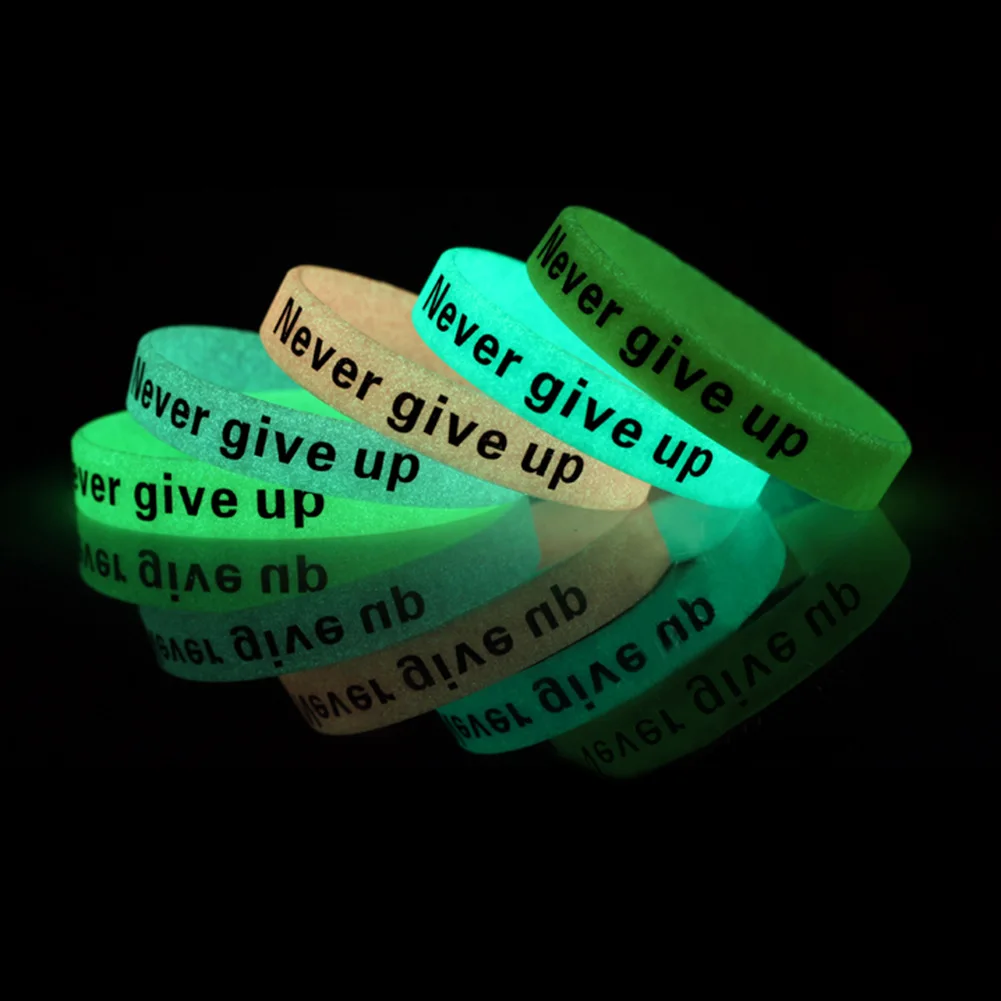 1pcs Glow in The Dark Wristband Never Give Up Encouragement Rubber Band Silicone Bracelet Bangle Gift Jewelry