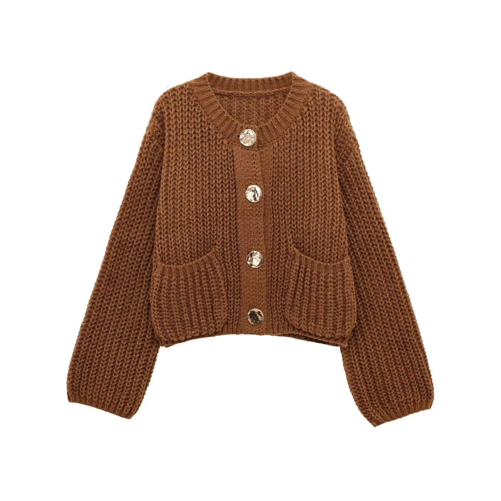 Femmes automne hiver tricoté Cardigans femme décontracté bouton poche à manches longues pull dame mode lâche Cardigans manteaux