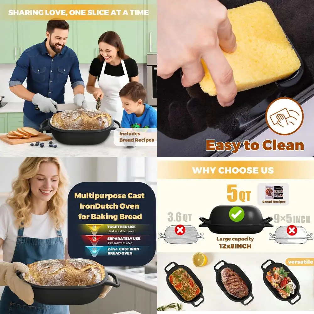 

Oval Dutch Oven for Bread Baking 12 x 8 Inch, Pre-Seasoned Cast Iron Bread Oven for Sourdough, Dutch Oven Bread Loaf Pan for a C