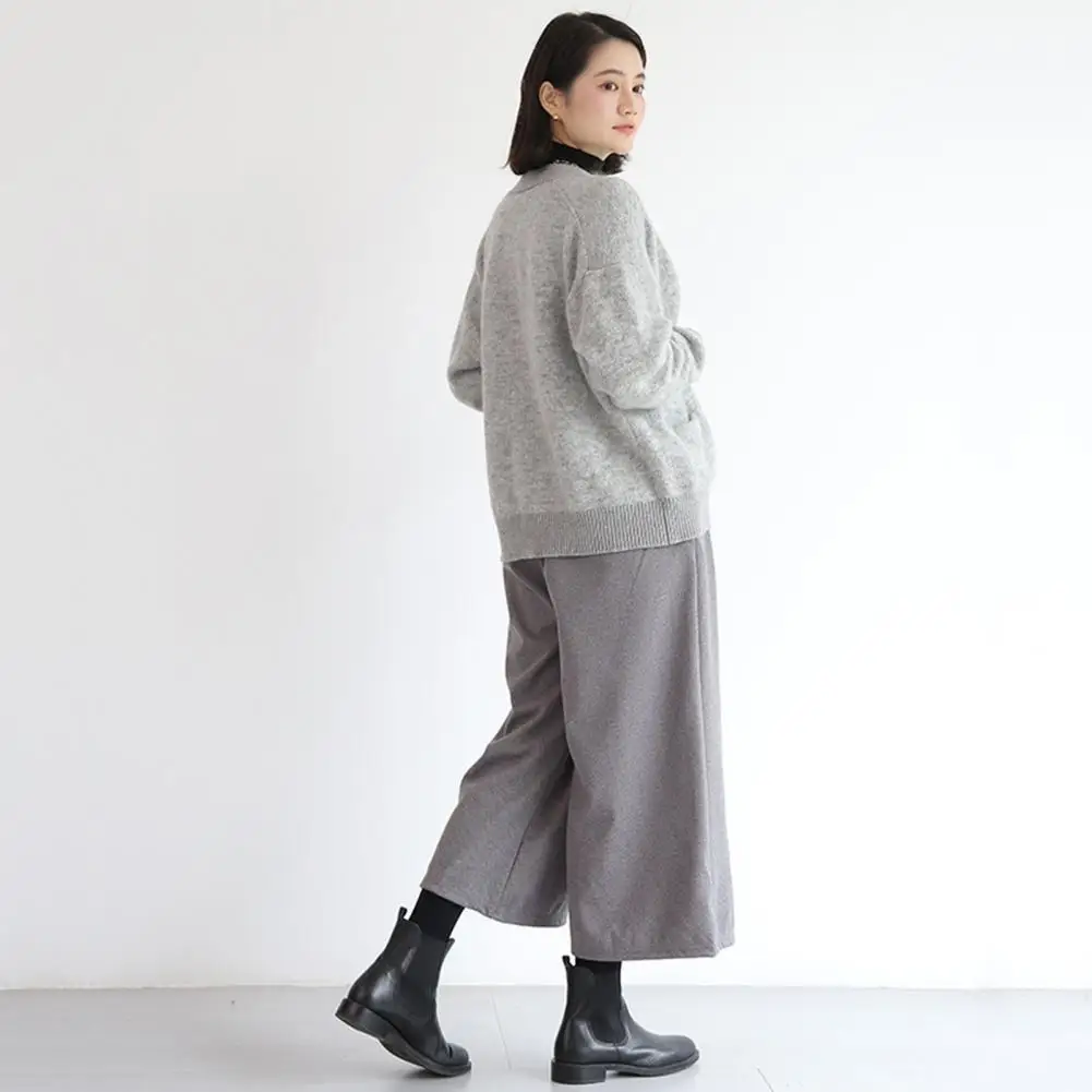 Woolen Loose Wide Leg Pants Skirts A-line Profile Pleated Trousers Winter Autumn Small Cropped Pant Fashion Office Lady Culottes