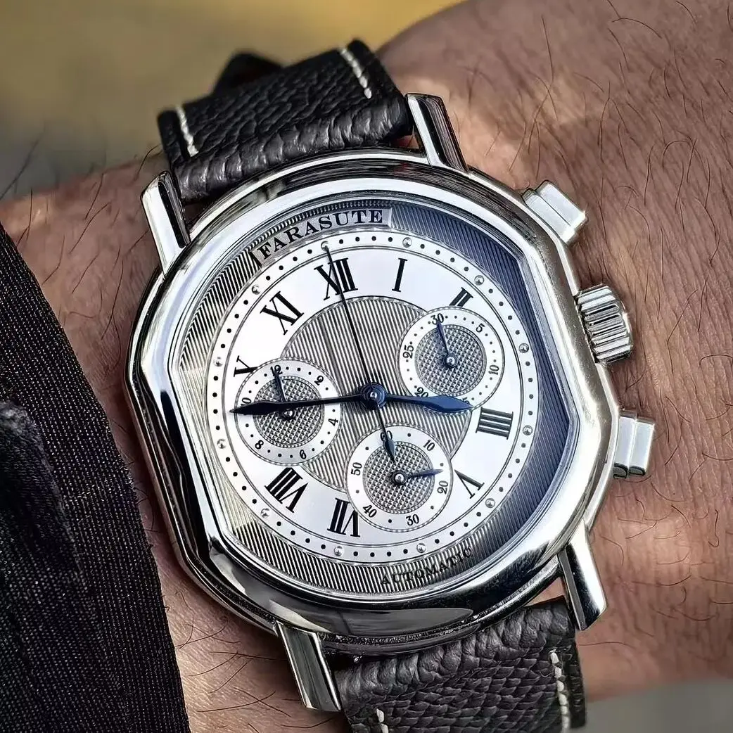 

Мужские часы FARASUTE с хронографом, 38 мм, овальные, автоматические, механические, с сапфировым стеклом, водонепроницаемые 3ATM, Peacock4801