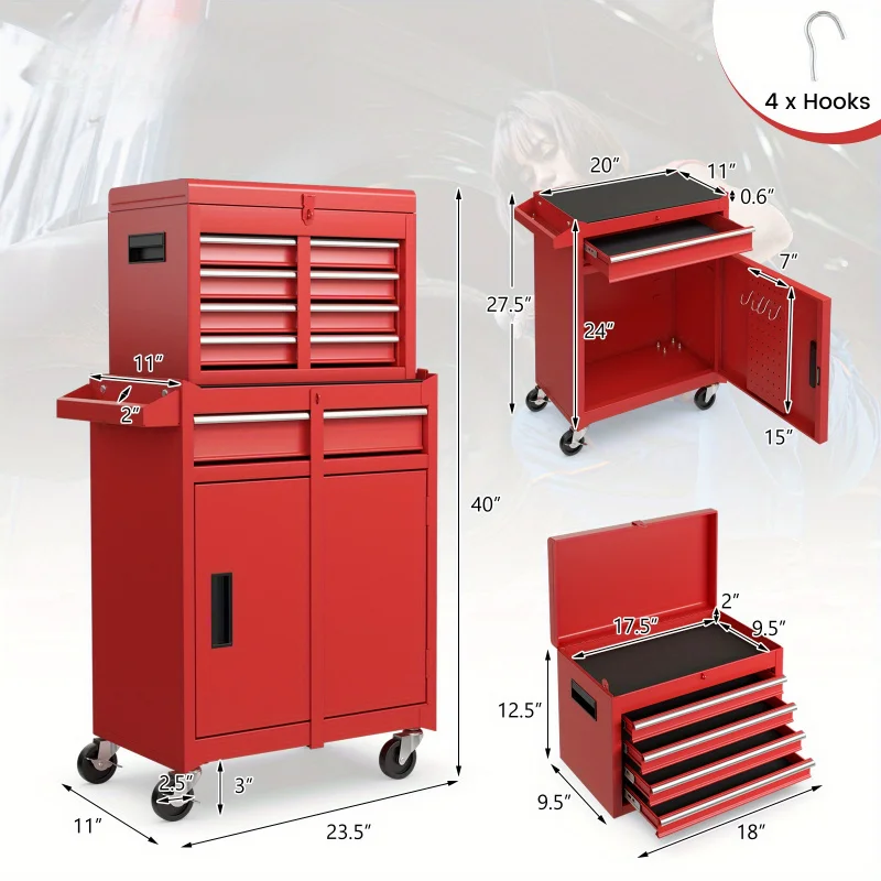 5-Drawer Rolling Tool Chest Cabinet Metal Tool Storage Box Lockable w/ Wheels