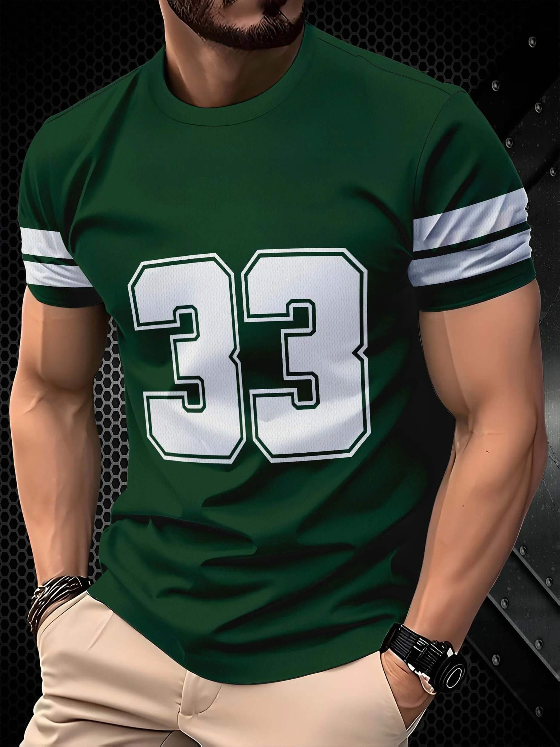 New men's short-sleeve T-shirt, loose-fitting and tailored with printed designs, versatile basic crew-neck top suitable for spri