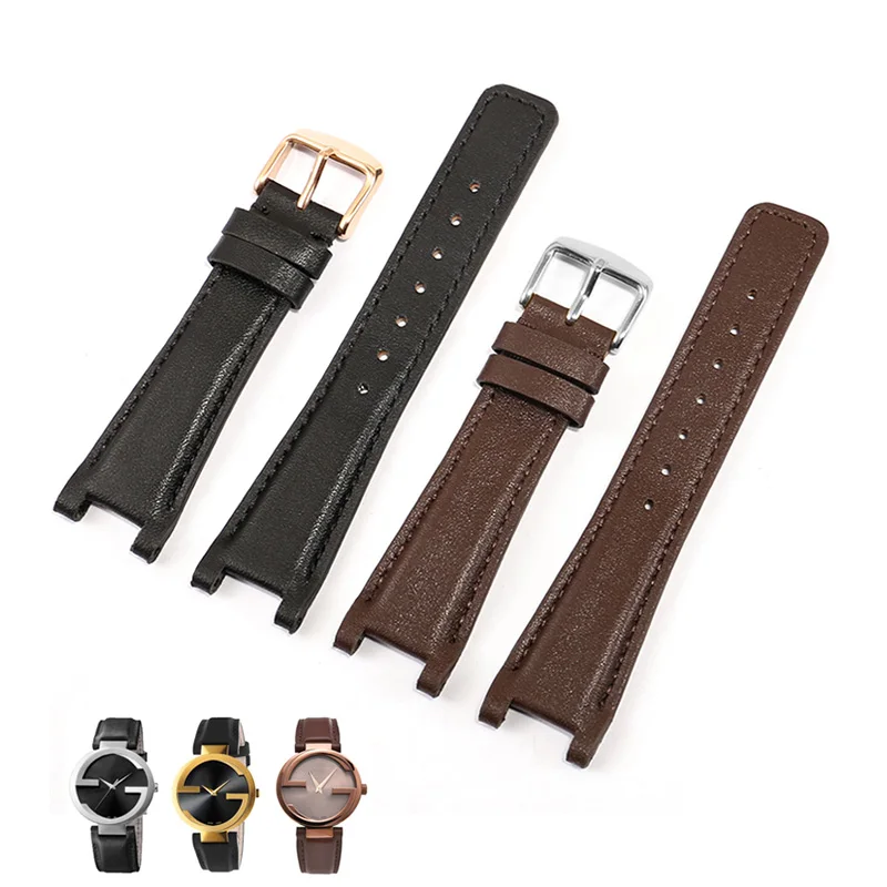 Genuine Leather Watchband  Suitable For YA1332 1333 1335 Series Men's and Women's Notched Watches With Black Brown CowLeather