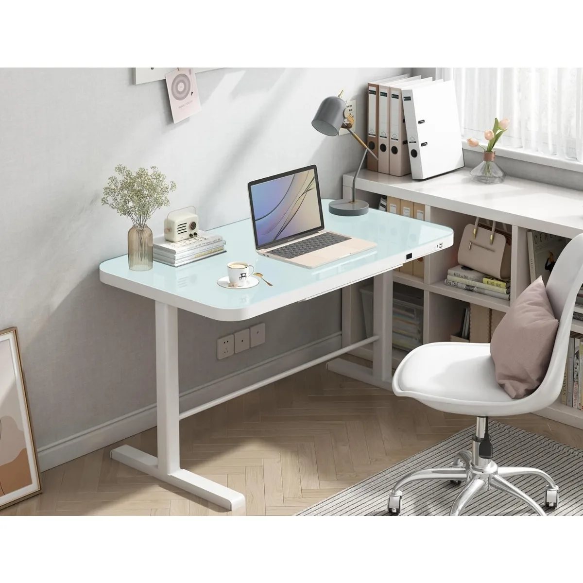 Altura ajustável em pé Desk com armazenamento Sit, Elétrica Stand Up Desk, Casa e Escritório Desk, 54.27x23.6