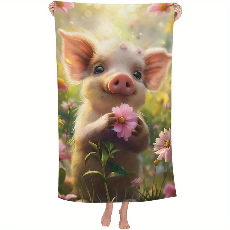 

Пляжное полотенце с милым рисунком свинки и цветов, защита от солнца, ветрозащита, подходит для бассейна, кемпинга, путешествий, как плед
