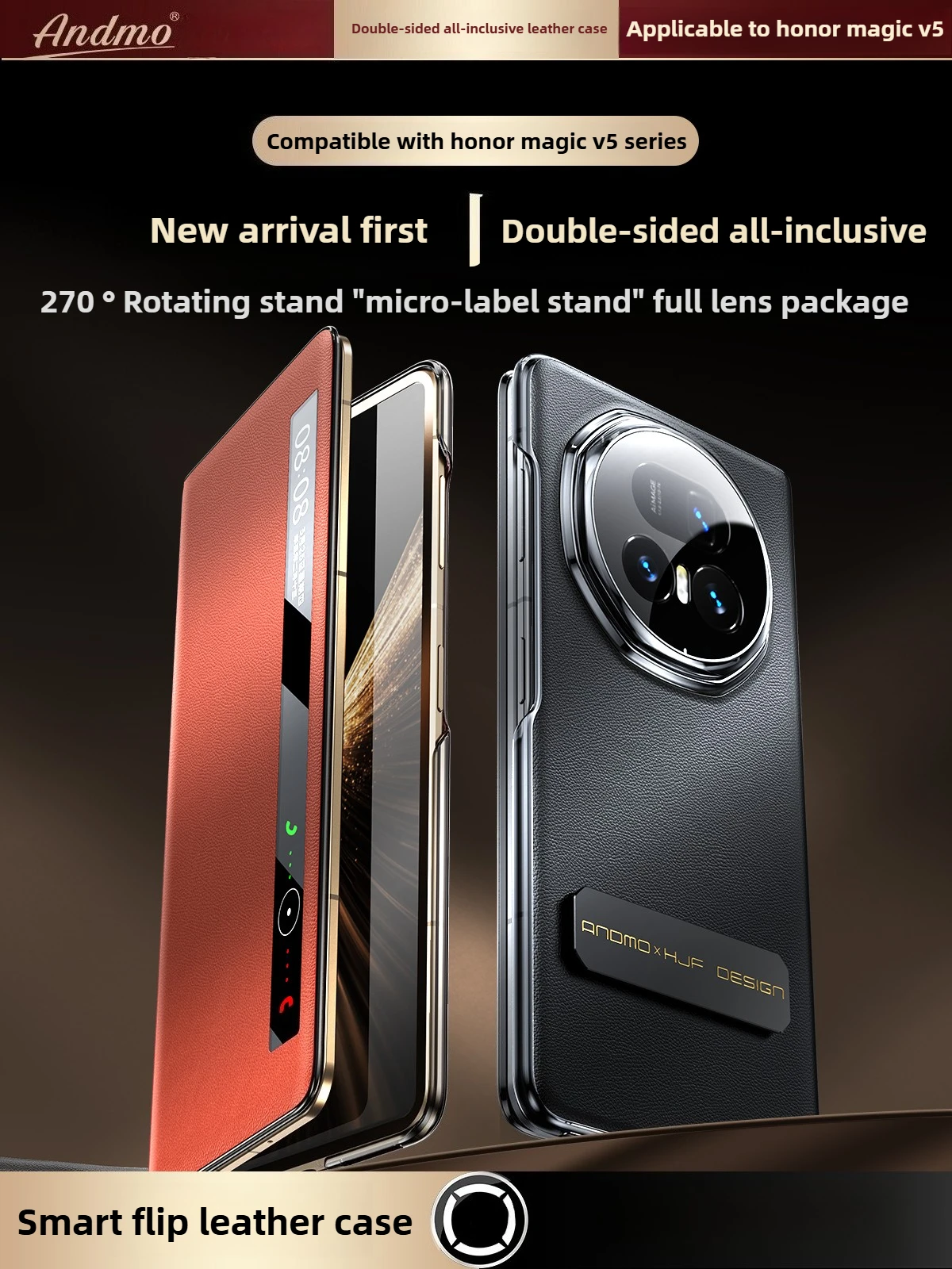 

Luxury Genuine Leather for Honor Magic V5 Case New Folding Screen with Rotating Stand Magnetic Ultra-thin Smart Flip LeatherCase