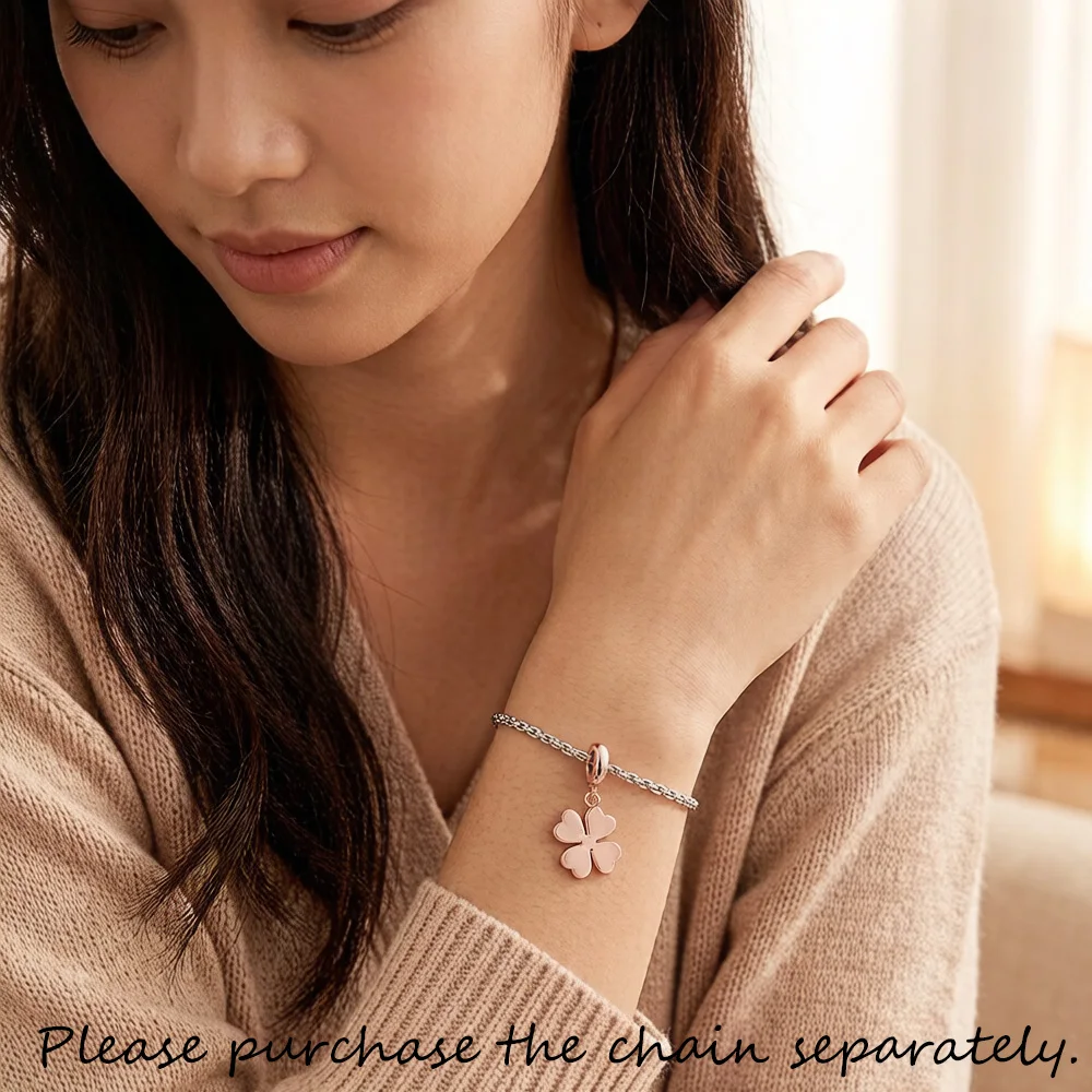 Rose Gold Color Cloverleaf Charm Europe Club Good Jewelry Lucky Gift In 925 Sterling Silver Fit Bracelet Super Deals