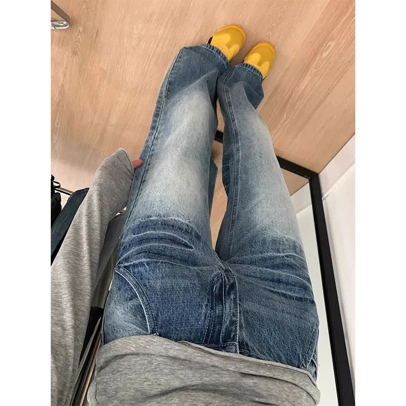 

Women's American Style Straight Leg Jeans Spring Autumn High Waist Loose Fit Lazy Denim Flared Pants