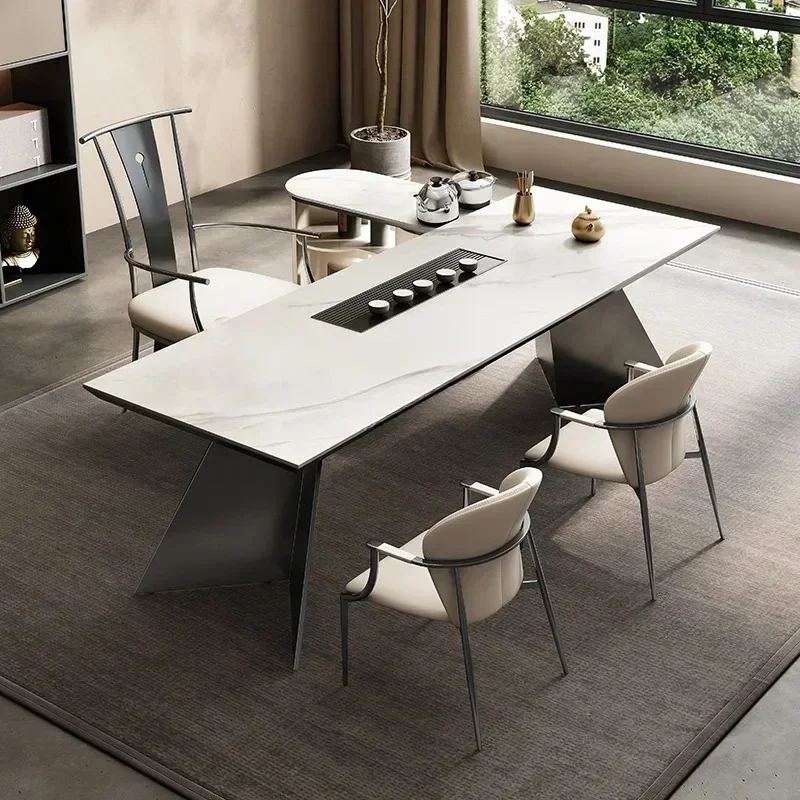 Light luxury rock slab tea table set Office tea table Villa balcony with automatic kettle