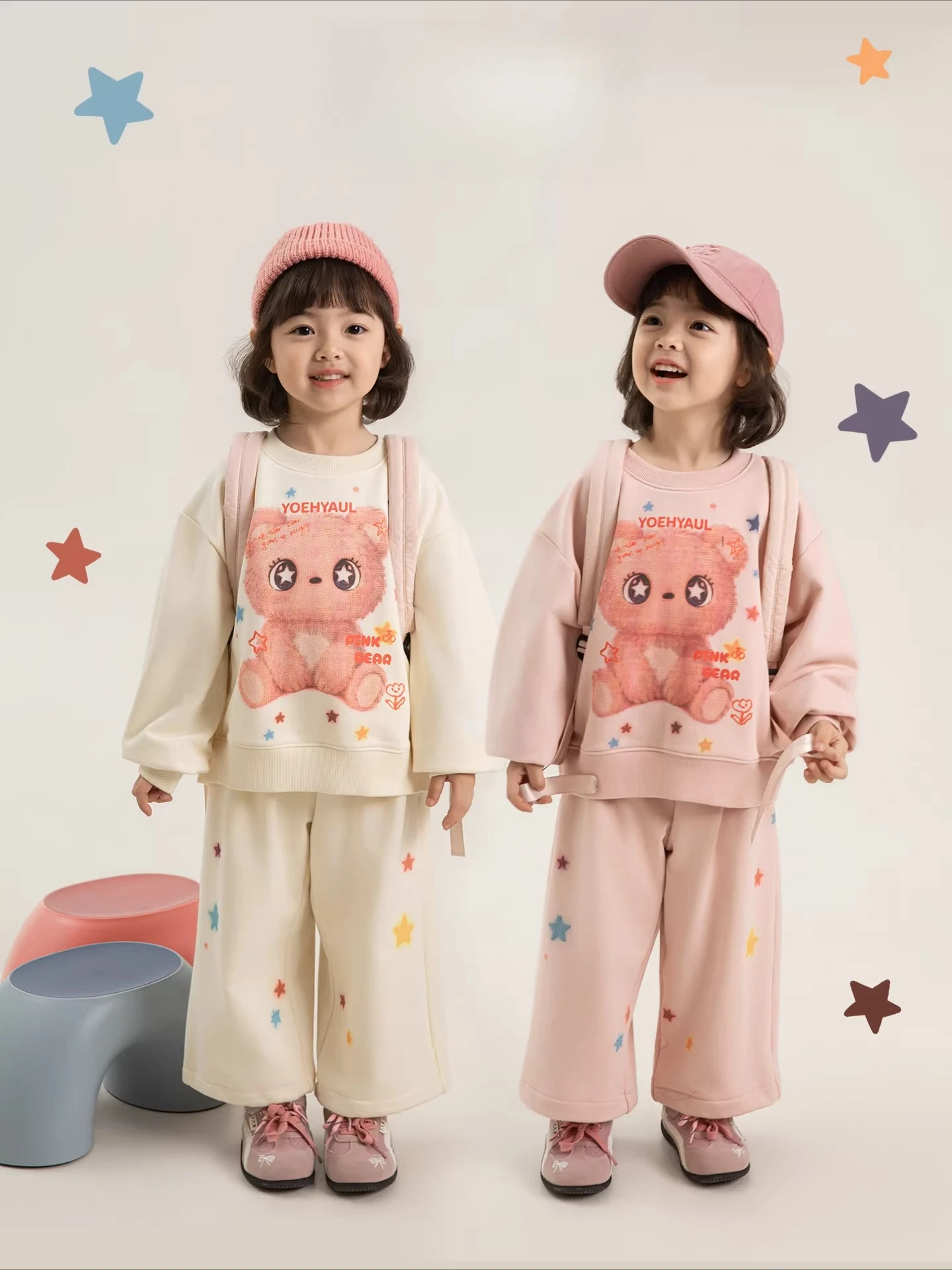 

Комплект для девочек: худи с мультяшным принтом и свободные прямые брюки, весна 2026, для игр после школы, 3-12 лет