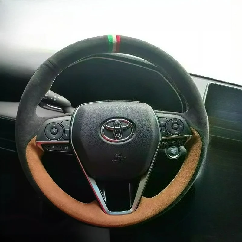 

Hand-stitched renovation black brown suede leather car steering wheel cover For Toyota Avalon Camry Crown 2018-2019 RAV4 2019