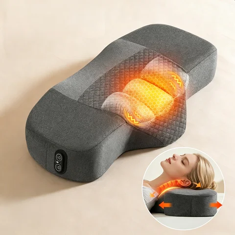 Electric heating memory foam pillow, soothing and massaging neck pillow, ergonomic neck and shoulder support pillow