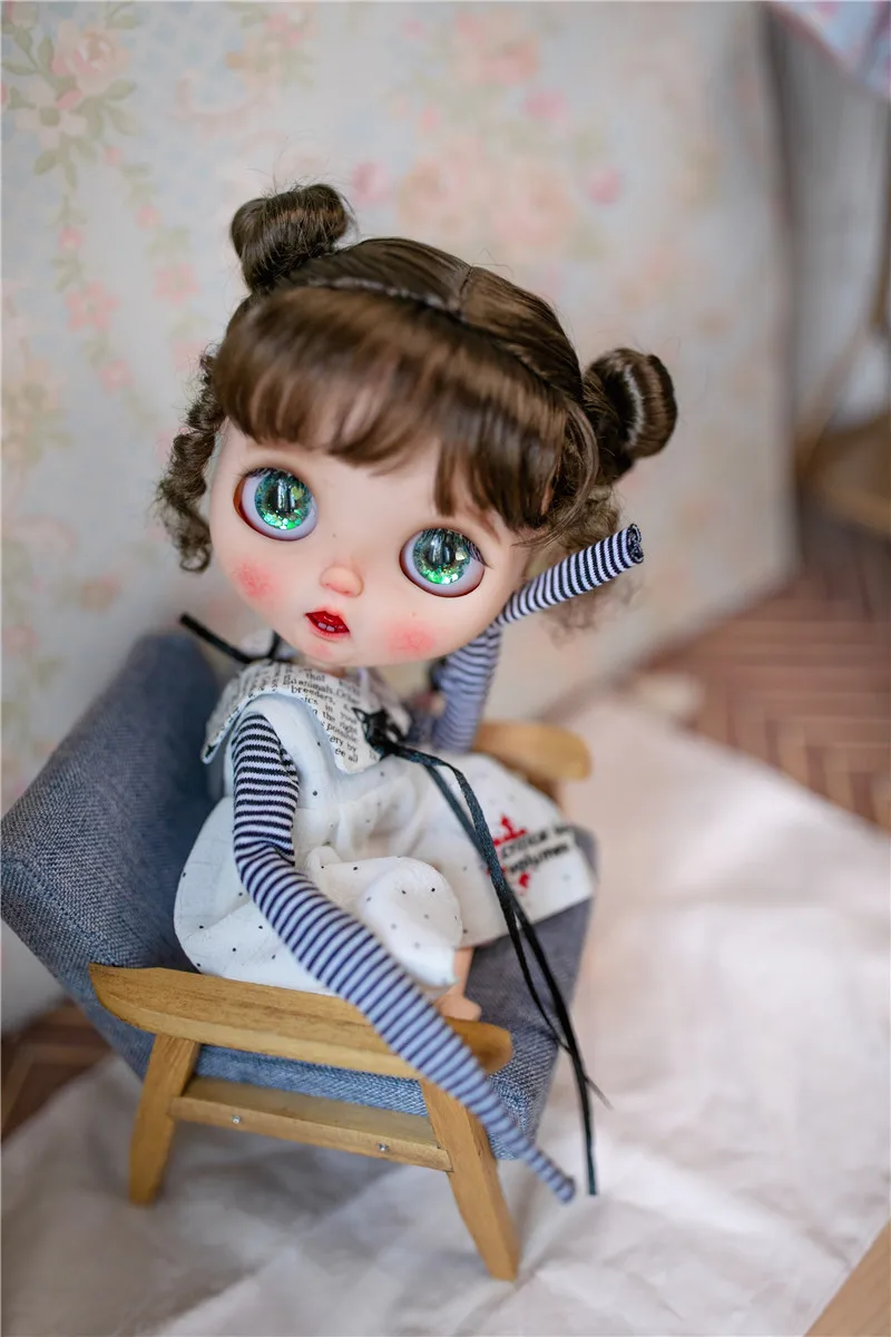 BJD doll wig is suitable for blythe 9-10insize hair doll accessories with matching bangs and pulling head imitation Mohair shape