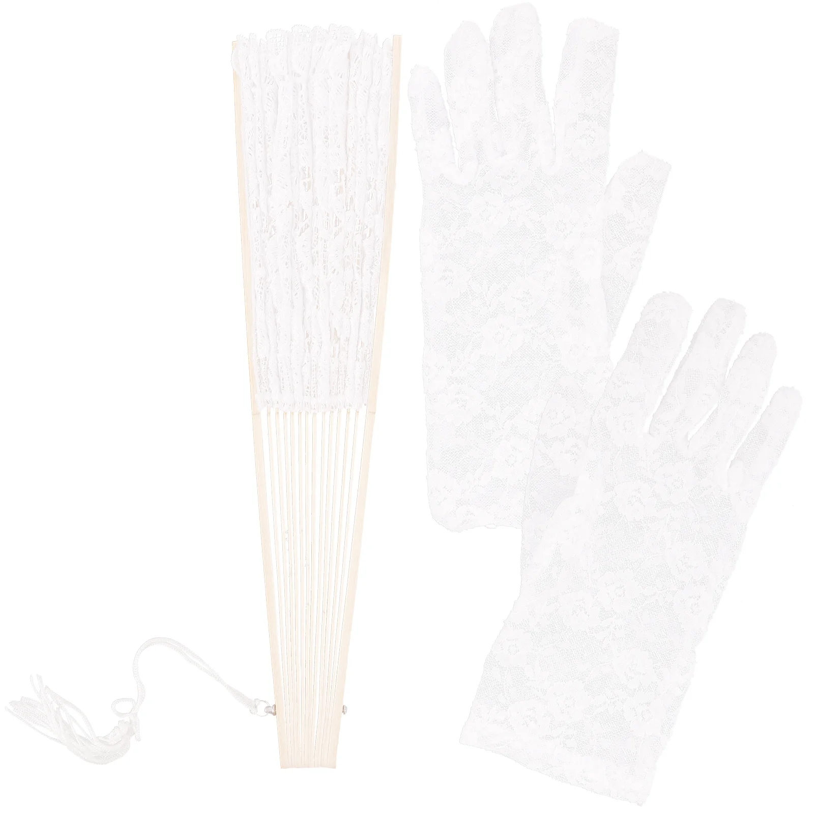 

1Set Lace Fan and Gloves Set Bridal Wedding Handheld Foldable Fan for Wedding Banquet Prom Birthday Show Accessories
