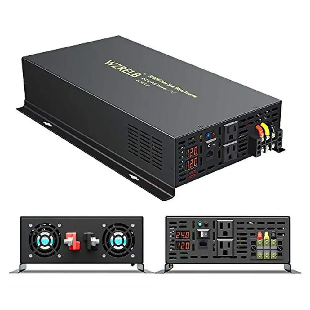 5000W Pure Sine Wave Inverter 24V DC to 110V 120V AC Solar Power with Remote Control LED Display Intelligent Cooling System