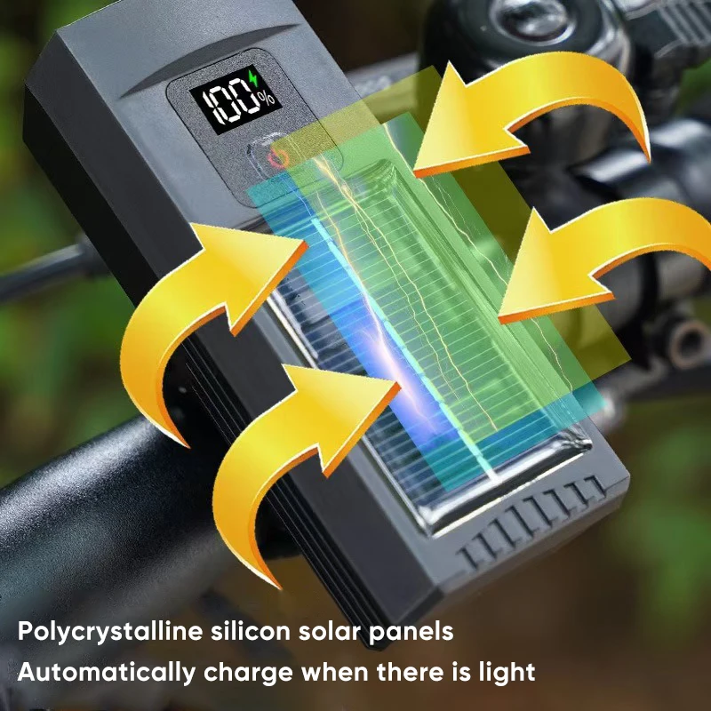 Luce anteriore per bicicletta con ricarica solare Display digitale intelligente Luce frontale a LED 3 modalità Luce di guida notturna per ciclismo MTB Bici da strada